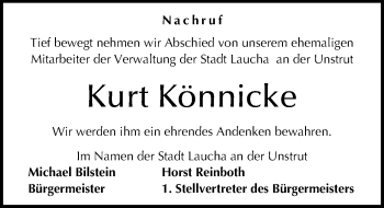 Traueranzeige von Kurt Könnicke von Mitteldeutsche Zeitung Naumburg/Nebra