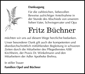 Traueranzeige von Fritz Büchner von Mitteldeutsche Zeitung Bitterfeld