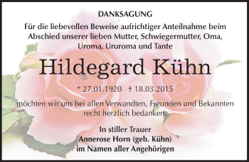 Traueranzeige von Hildegard Kühn von Mitteldeutsche Zeitung Zeitz