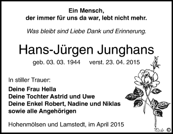 Traueranzeige von Hans-Jürgen Junghans von WVG - Wochenspiegel NMB / WSF / ZTZ