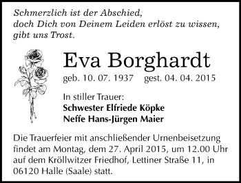 Traueranzeige von Eva Borghardt von Mitteldeutsche Zeitung Merseburg/Querfurt