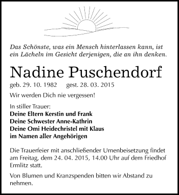 Traueranzeige von Nadine Puschendorf von Mitteldeutsche Zeitung Merseburg/Querfurt