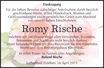 Traueranzeige von Romy Rische von Mitteldeutsche Zeitung Mansfelder Land