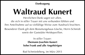Traueranzeige von Waltraud Kunert von Mitteldeutsche Zeitung Wittenberg
