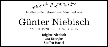 Traueranzeige von Günter Niebisch von Mitteldeutsche Zeitung Halle/Saalkreis