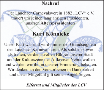 Traueranzeige von Kurt Könnicke von Mitteldeutsche Zeitung Naumburg/Nebra