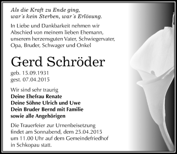 Traueranzeige von Gerd Schröder von Mitteldeutsche Zeitung Merseburg/Querfurt