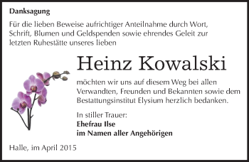 Traueranzeige von Heinz Kowalski von Mitteldeutsche Zeitung Halle/Saalkreis