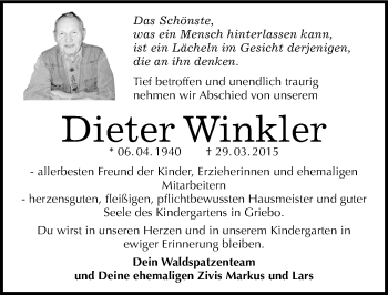 Traueranzeige von Dieter Winkler von Mitteldeutsche Zeitung Wittenberg