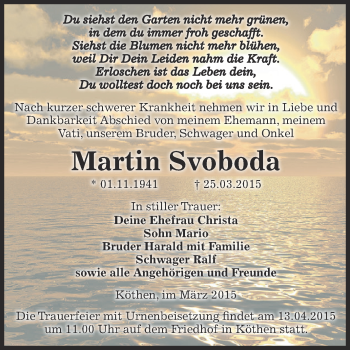 Traueranzeige von Martin Svoboda von WVG - Wochenspiegel Dessau / Köthen
