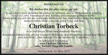 Traueranzeige von Christian Torbeck von Super Sonntag Aschersleben