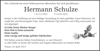 Traueranzeige von Hermann Schulze von Super Sonntag Wittenberg