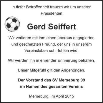 Traueranzeige von Gerd Seiffert von Super Sonntag Merseburg