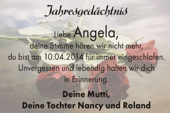Traueranzeige von Angela  von WVG - Wochenspiegel Dessau / Köthen