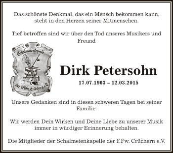 Traueranzeige von Dirk Petersohn von Super Sonntag Bernburg
