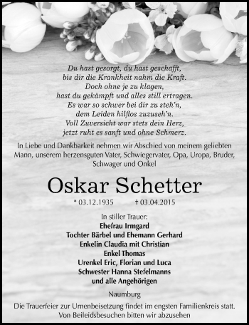 Traueranzeige von Oskar Schetter von Mitteldeutsche Zeitung Naumburg/Nebra