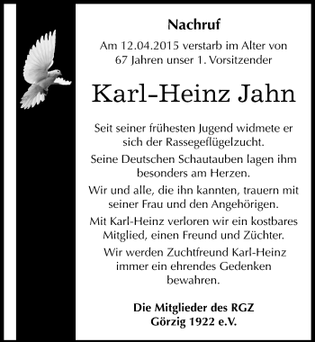 Traueranzeige von Karl-Heinz Jahn von Mitteldeutsche Zeitung Köthen