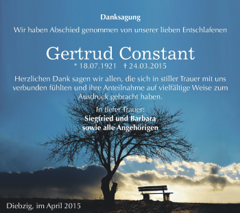 Traueranzeige von Gertrud Constant von WVG - Wochenspiegel Dessau / Köthen