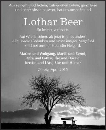 Traueranzeige von Lothar Beer von WVG - Wochenspiegel Bitterfeld