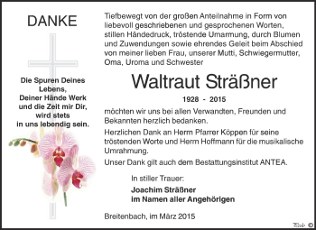 Traueranzeige von Waltraut Sträßner von Super Sonntag Zeitz