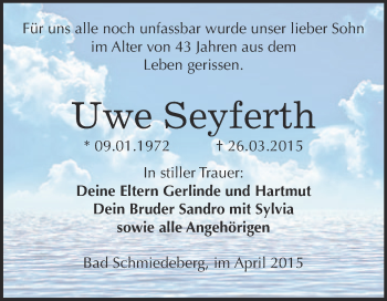 Traueranzeige von Uwe Seyferth von Super Sonntag Wittenberg