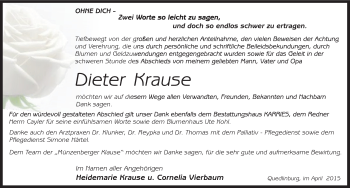Traueranzeige von Dieter Krause von Mitteldeutsche Zeitung Quedlinburg