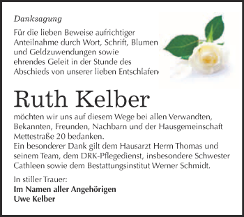 Traueranzeige von Ruth Kelber von Super Sonntag Quedlinburg