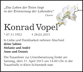 Traueranzeige von Konrad Vopel von Mitteldeutsche Zeitung Aschersleben