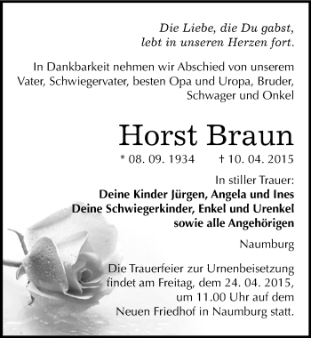 Traueranzeige von Horst Braun von Mitteldeutsche Zeitung Naumburg/Nebra