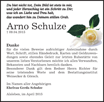 Traueranzeige von Arno Schulze von Mitteldeutsche Zeitung Bernburg