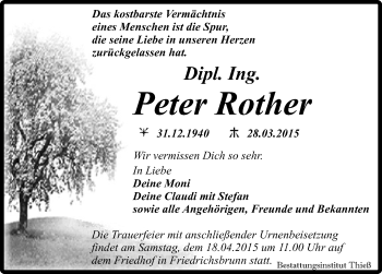 Traueranzeige von Peter Rother von Mitteldeutsche Zeitung Quedlinburg