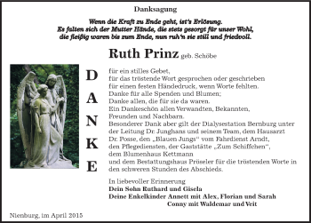 Traueranzeige von Ruth Prinz von Mitteldeutsche Zeitung Bernburg