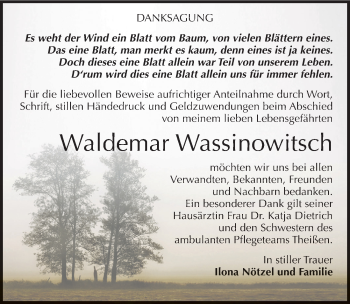 Traueranzeige von Waldemar Wassinowitsch von Mitteldeutsche Zeitung Zeitz