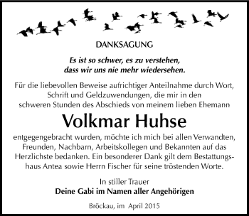 Traueranzeige von Volkmar Huhse von Mitteldeutsche Zeitung Zeitz