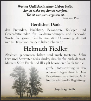 Traueranzeige von Helmuth Fiedler von WVG - Wochenspiegel Dessau / Köthen