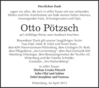 Traueranzeige von Otto Pötzsch von WVG - Wochenspiegel Wittenberg