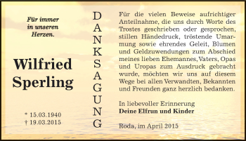 Traueranzeige von Wilfried Sperling von Mitteldeutsche Zeitung Zeitz