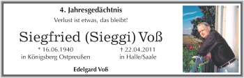 Traueranzeige von Siegfried Voß von Mitteldeutsche Zeitung Halle/Saalkreis