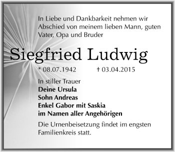 Traueranzeige von Siegfried Ludwig von Mitteldeutsche Zeitung Halle/Saalkreis