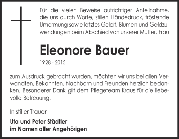 Traueranzeige von Eleonore Bauer von Super Sonntag Zeitz