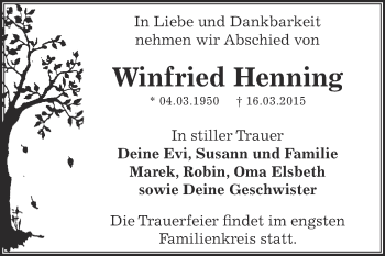 Traueranzeige von Winfried Henning von WVG - Wochenspiegel Dessau / Köthen