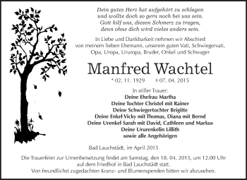 Traueranzeige von Manfred Wachtel von WVG - Wochenspiegel Merseburg