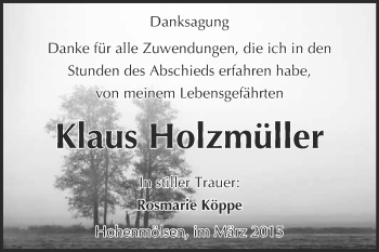 Traueranzeige von Klaus Holzmüller von WVG - Wochenspiegel NMB / WSF / ZTZ