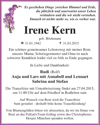 Traueranzeige von Irene Kern von Mitteldeutsche Zeitung Dessau-Roßlau