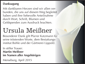 Traueranzeige von Ursula Meißner von Mitteldeutsche Zeitung Merseburg/Querfurt