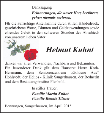 Traueranzeige von Helmut Kuhnt von Mitteldeutsche Zeitung Sangerhausen