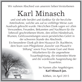 Traueranzeige von Karl Minasch von WVG - Wochenspiegel Dessau / Köthen