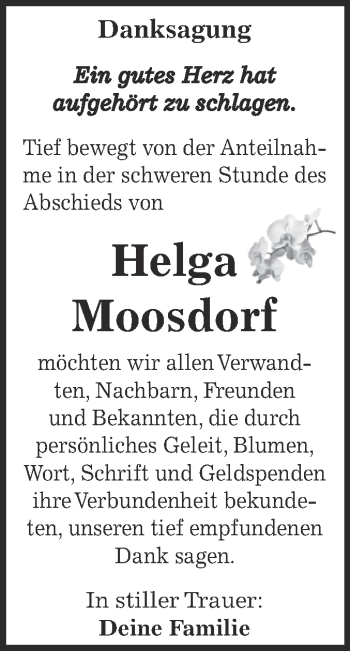 Traueranzeige von Helga Moosdorf von WVG - Wochenspiegel Dessau / Köthen