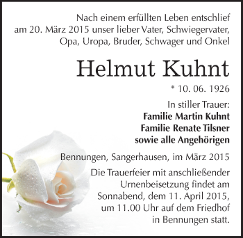 Traueranzeige von Helmut Kuhnt von Mitteldeutsche Zeitung Sangerhausen