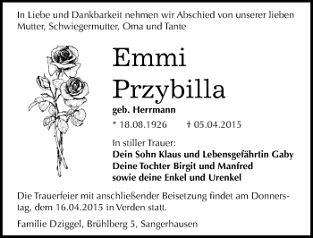 Traueranzeige von Emmi Przybilla von Mitteldeutsche Zeitung Sangerhausen